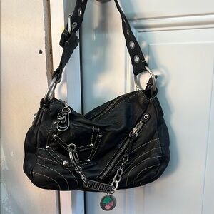 Juicy Couture Black Leather Shoulder Bag with Silver Accents